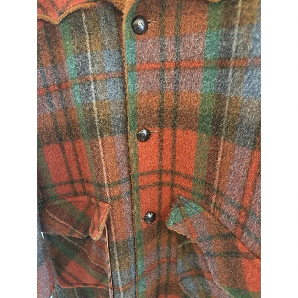 Vintage Pioneer Wear Plaid Wool Jacket 44L Sherpa Lined Western Ranch Coat USA